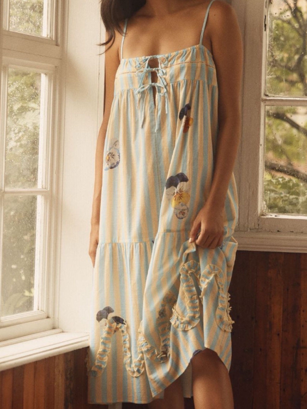 NWT Anthro Nay Bellamy x LyreBird  Artist Pansies Vintage Midi Night Sleep Dress - Picture 12 of 15